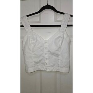 Abercrombie & Fitch White Button-Up Sleeveless Smocked Back Crop Top Size S